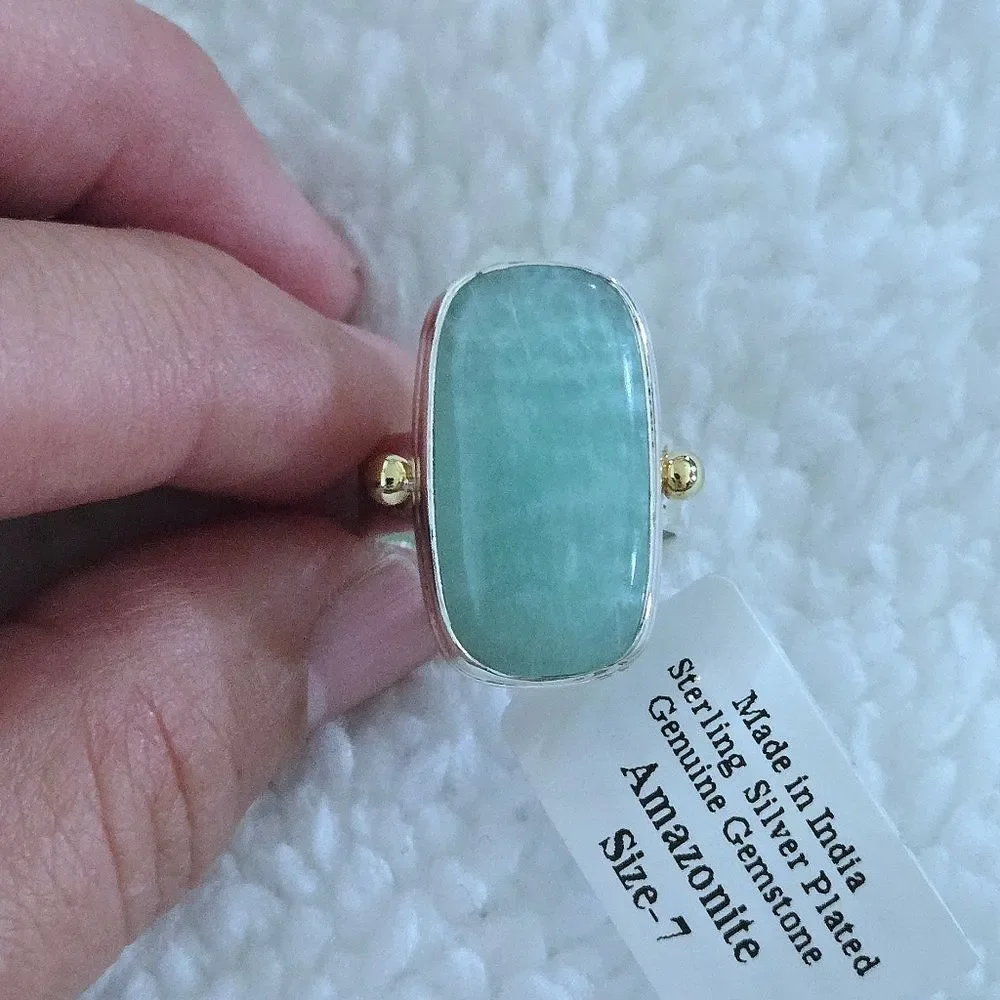 Shivam Rectangular Amazonite Statement Ring💍 - NWT